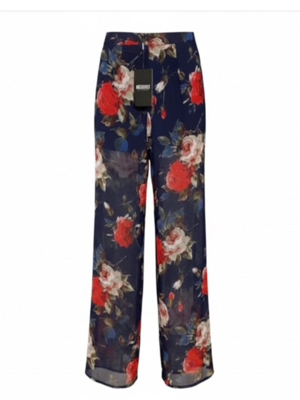Misguided Navy Floral Semi Sheer Flare BOHO Pants NEW WITH TAGS